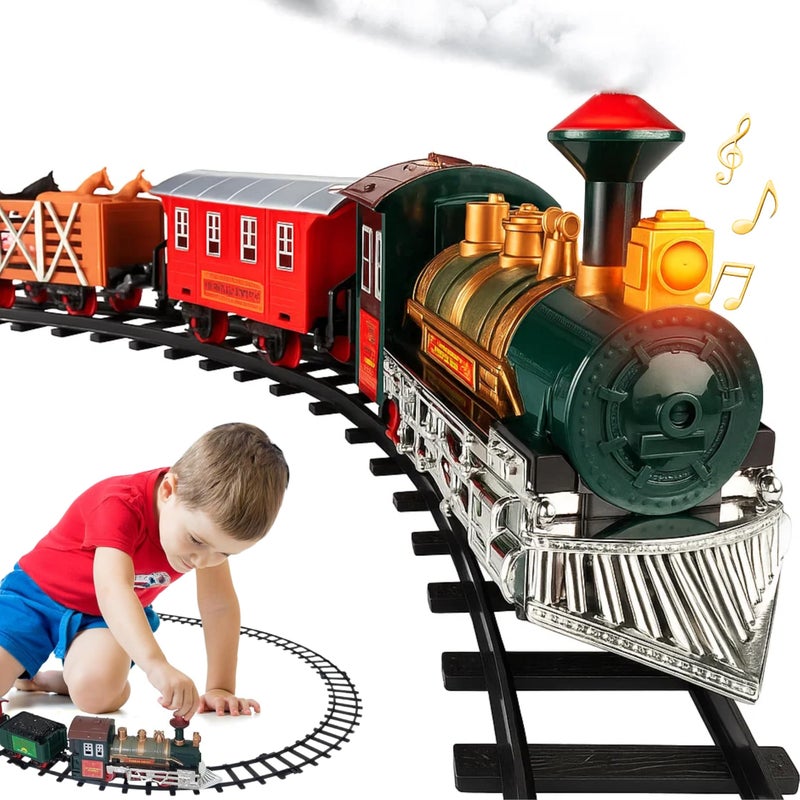 Atlasonix Electric Train Set for Kids Ages 4-8 | Train Set for Kids Ages 4-8 | Battery Powered Trains Sets with Lights & Sounds, Steam Locomotive Engine, Horses & Tracks - Classic Railway Toy Gift - Image 1